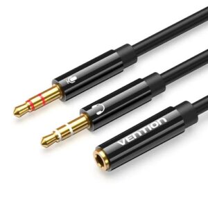 Vention 2*3.5mm Male to 4 Pole 3.5mm Female Audio Cable 0.3M Black ABS Type