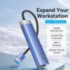 Vention 5-in-1 USB 3.0 to USB 3.0 x 3/RJ45/USB-C Hub 0.15M Blue Aluminum Alloy Type- VEN TGFSB