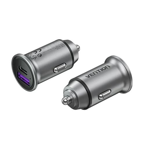 Vention Two-Port USB A+C(30+30) Car Charger Gray Mini Style Aluminium Alloy Type-VEN FFFH0