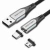 Vention USB 2.0 A Male to 2-in-1 Micro-B&USB-C Male Magnetic Cable 1M Gray