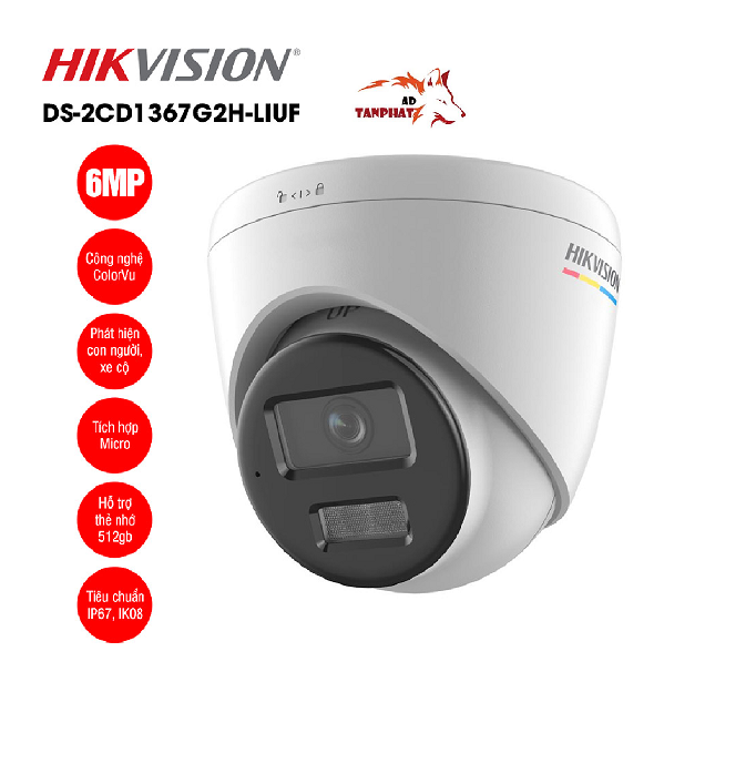 6 MP ColorVu with Smart Hybrid Light Fixed Turret Network Camera- DS-2CD1367G2H-LIUF/SRB(4mm)